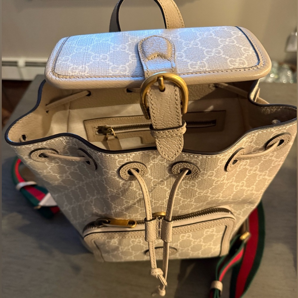 Gucci Ophidia Cream Drawstring Medium Backpack - Picture 2 of 6